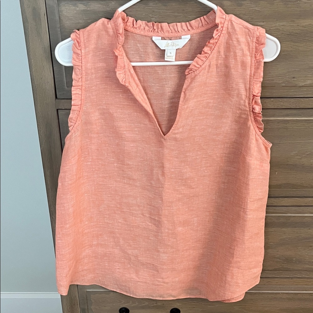 Lilly Pulitzer Coral Ruffle V-Neck Blouse